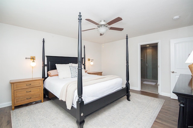 2184 Ringneck Rd, West Lafayette, IN 47906 - bedroom with wood finished floors, baseboards, ceiling fan, and ensuite bathroom