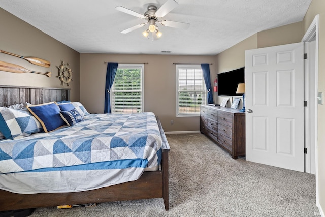 2034 Windflower Pl, West Lafayette, IN 47906 - bedroom featuring light colored carpet, a ceiling fan, baseboards, and a textured ceiling
