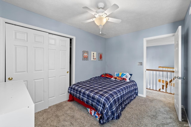 2034 Windflower Pl, West Lafayette, IN 47906 - bedroom with carpet, a textured ceiling, ceiling fan, and baseboards