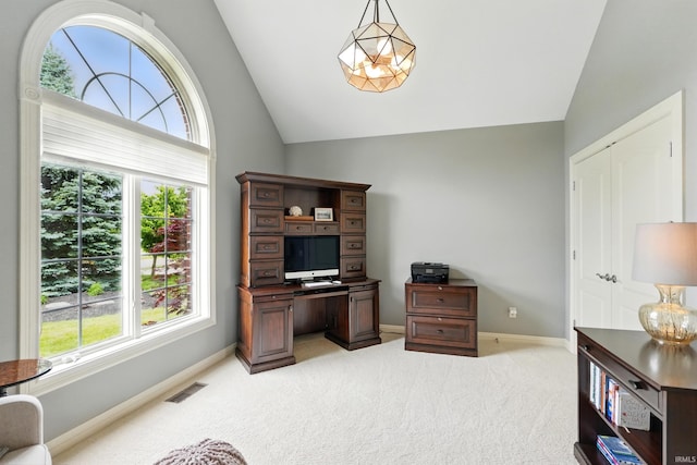 101 Twin Eagles Blvd W, Huntertown, IN 46748 - office space with lofted ceiling, light colored carpet, baseboards, and healthy amount of natural light