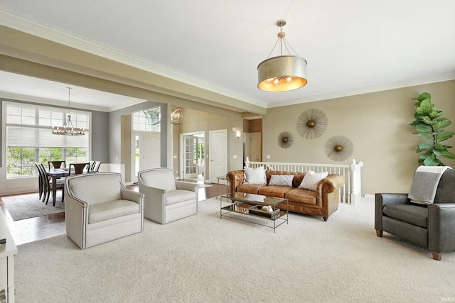 101 Twin Eagles Blvd W, Huntertown, IN 46748 - living room with a chandelier, carpet, and crown molding