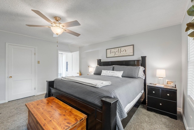 4618 Kekionga Dr, Fort Wayne, IN 46809 - bedroom with carpet floors, a ceiling fan, baseboards, a textured ceiling, and crown molding