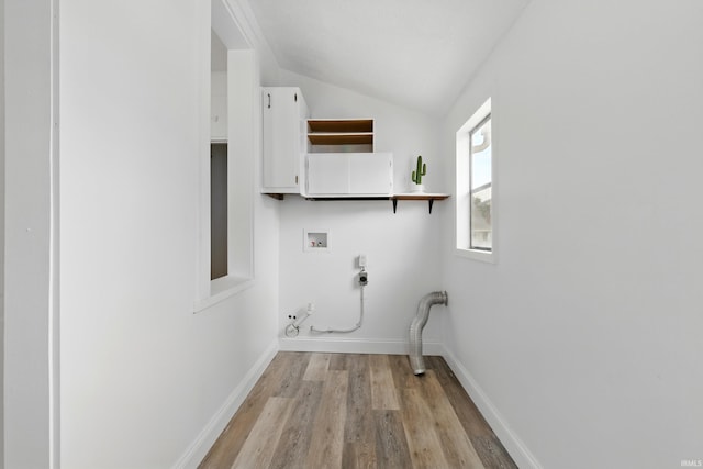 44 E Taylor St, Huntington, IN 46750 - washroom featuring gas dryer hookup, light wood finished floors, baseboards, hookup for a washing machine, and hookup for an electric dryer