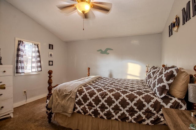 4555 E 250 S, Knox, IN 46534 - carpeted bedroom with lofted ceiling, ceiling fan, and baseboards