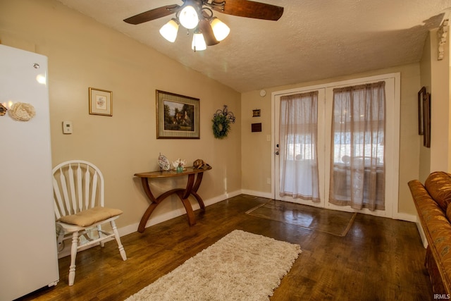 4555 E 250 S, Knox, IN 46534 - entryway with wood finished floors, ceiling fan, vaulted ceiling, baseboards, and a textured ceiling