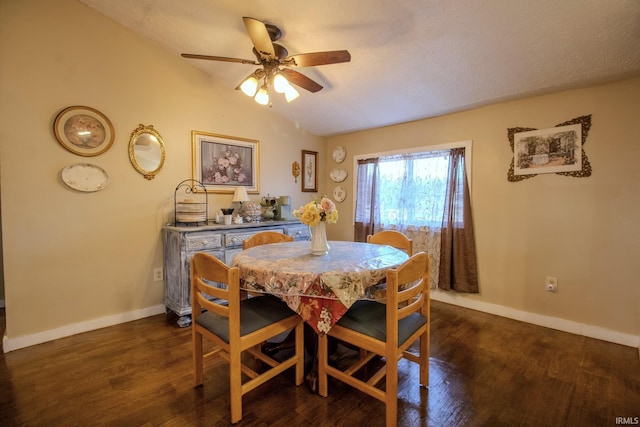 4555 E 250 S, Knox, IN 46534 - dining area with vaulted ceiling, ceiling fan, dark wood-style flooring, and baseboards