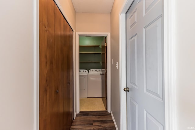 3608 W 31st St, Muncie, IN 47302 - corridor featuring washing machine and clothes dryer and dark wood-style floors