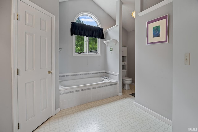 56 Jester Ct, Lafayette, IN 47905 - bathroom with toilet, a bath, and lofted ceiling