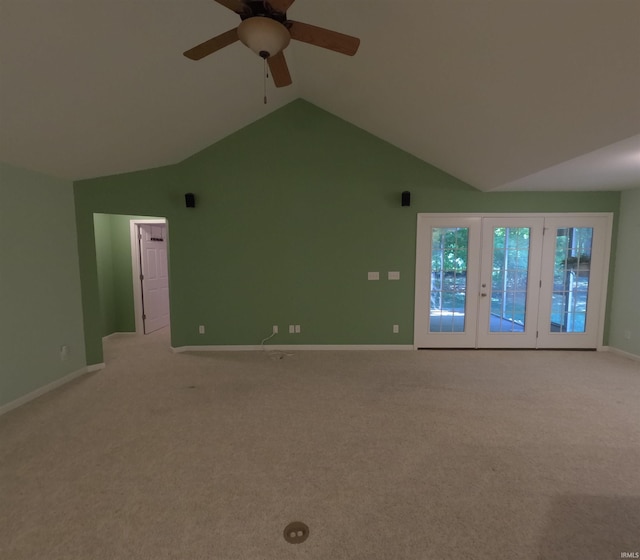3408 Fox Ct, Evansville, IN 47711 - empty room featuring ceiling fan, vaulted ceiling, carpet floors, and baseboards