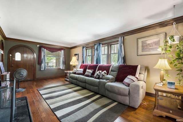 285 N Center St, Waterloo, IN 46793 - living room with wood-type flooring, baseboards, and crown molding