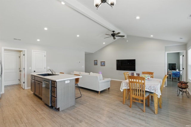 3436 Fawn Creek Blvd, Waterloo, IN 46793 - kitchen featuring a sink, dishwasher, light wood-style flooring, and recessed lighting
