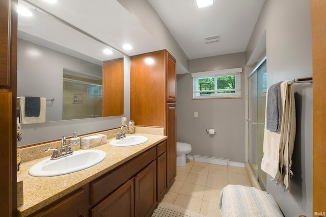 4112 Hiawatha Blvd, Fort Wayne, IN 46809 - full bathroom with a stall shower, double vanity, tile patterned flooring, and baseboard heating
