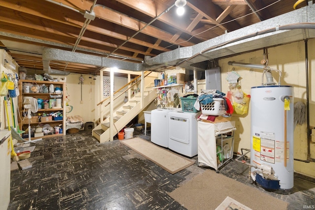 4112 Hiawatha Blvd, Fort Wayne, IN 46809 - unfinished below grade area featuring water heater, separate washer and dryer, electric panel, and stairway