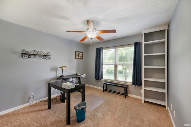 354 Kettle Cir, Lafayette, IN 47905 - carpeted office space featuring ceiling fan, baseboards, and a textured ceiling
