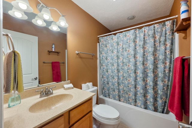 354 Kettle Cir, Lafayette, IN 47905 - bathroom featuring vanity, toilet, shower / bathtub combination with curtain, and a textured ceiling