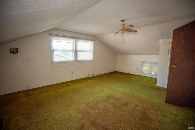 401 S Plymouth St, Culver, IN 46511 - bonus room featuring carpet, vaulted ceiling, ceiling fan, and a textured ceiling