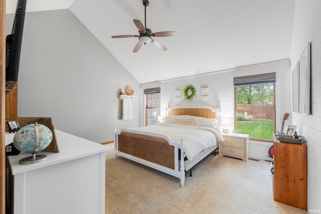15025 Water Oak Pl, Huntertown, IN 46748 - bedroom featuring lofted ceiling, light colored carpet, and a ceiling fan