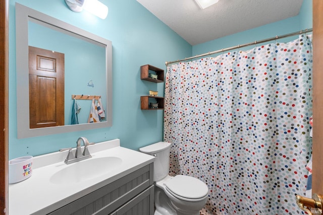 15025 Water Oak Pl, Huntertown, IN 46748 - full bathroom with toilet, vanity, a textured ceiling, and a shower with shower curtain