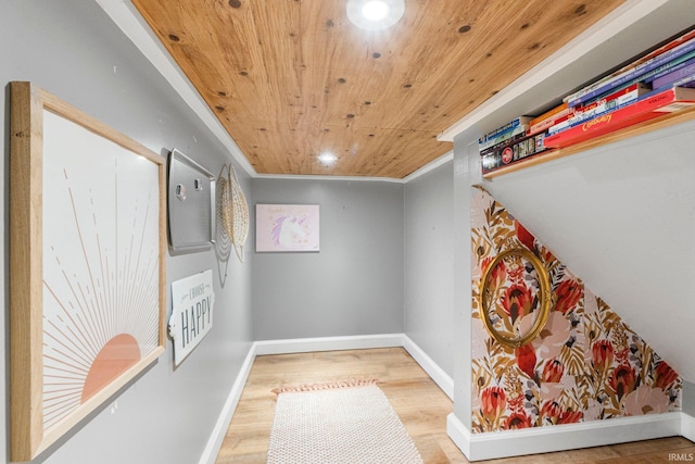 15025 Water Oak Pl, Huntertown, IN 46748 - doorway with wood ceiling, wood finished floors, baseboards, and recessed lighting