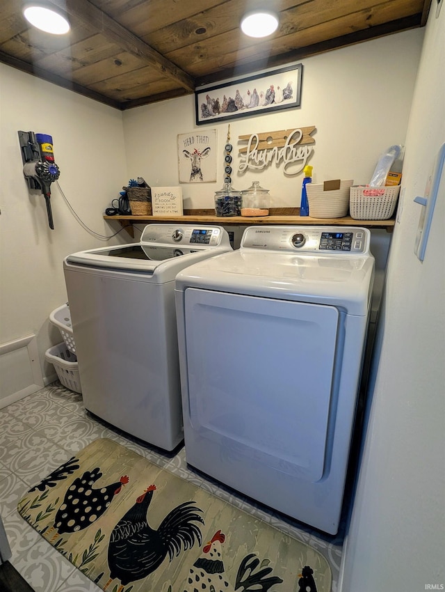 1406 N 800 E, Greentown, IN 46936 - washroom with washing machine and clothes dryer and wooden ceiling