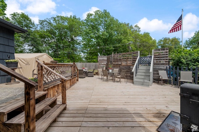 2526 S Airport Rd, Monticello, IN 47960 - wooden terrace with stairway and outdoor dining area