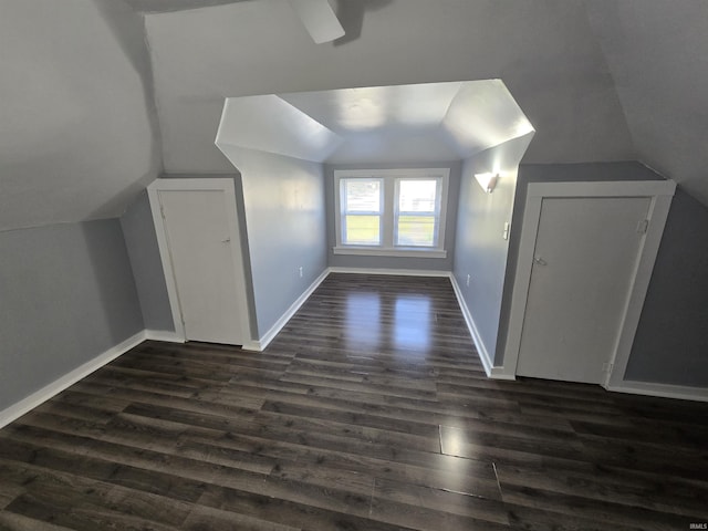 900 S 28th St, Lafayette, IN 47904 - additional living space with dark wood-style floors, lofted ceiling, baseboards, and ceiling fan