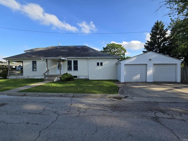 900 S 28th St, Lafayette, IN 47904 - ranch-style home with a garage, a front yard, and an outdoor structure