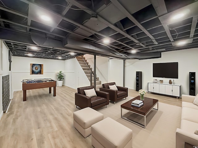 2425 Ojibway Trl, Fort Wayne, IN 46809 - living area featuring light wood-style floors, stairs, and baseboards