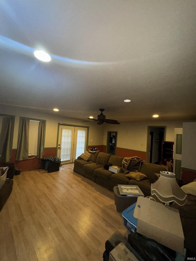 457 E Leith St, Fort Wayne, IN 46806 - living room featuring light wood-style flooring, recessed lighting, french doors, and a ceiling fan