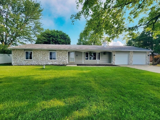 4624 3b Rd, Bremen, IN 46506 - single story home with stone siding, a garage, and concrete driveway