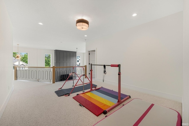 121 Jadis Ct, Fort Wayne, IN 46845 - exercise room featuring recessed lighting, carpet floors, and baseboards