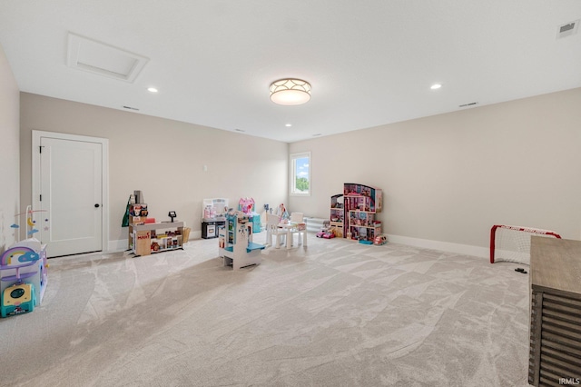 121 Jadis Ct, Fort Wayne, IN 46845 - game room with carpet floors, attic access, recessed lighting, and baseboards