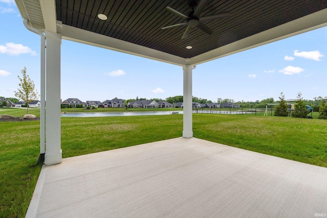 121 Jadis Ct, Fort Wayne, IN 46845 - view of patio with ceiling fan, a water view, and a residential view