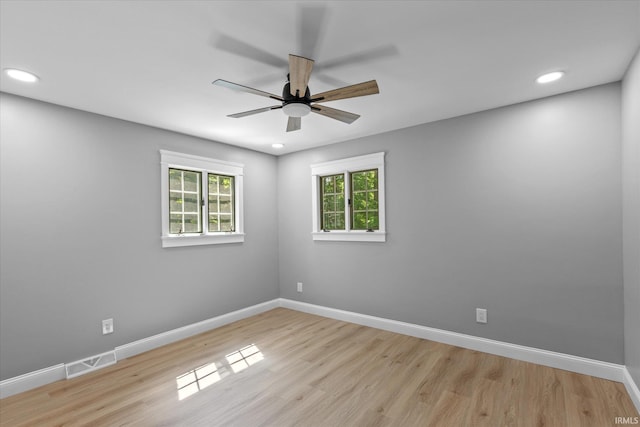 633 S Ravencrest Ave, Bloomington, IN 47401 - empty room featuring baseboards, a ceiling fan, light wood-style flooring, and recessed lighting