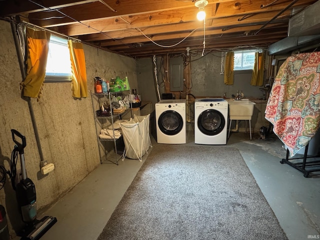 1414 Spear St, Rochester, IN 46975 - below grade area featuring electric panel, independent washer and dryer, and a sink