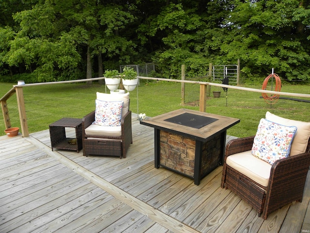 3116 Truesdel Rd, Gosport, IN 47433 - wooden terrace featuring a fire pit and a lawn