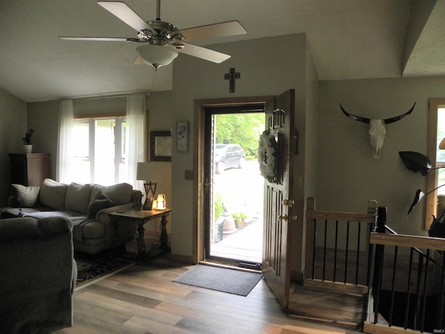 3116 Truesdel Rd, Gosport, IN 47433 - entryway with vaulted ceiling, a ceiling fan, and wood finished floors