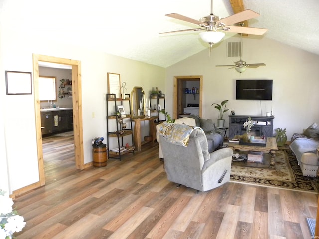 3116 Truesdel Rd, Gosport, IN 47433 - living area with ceiling fan, lofted ceiling, and wood finished floors