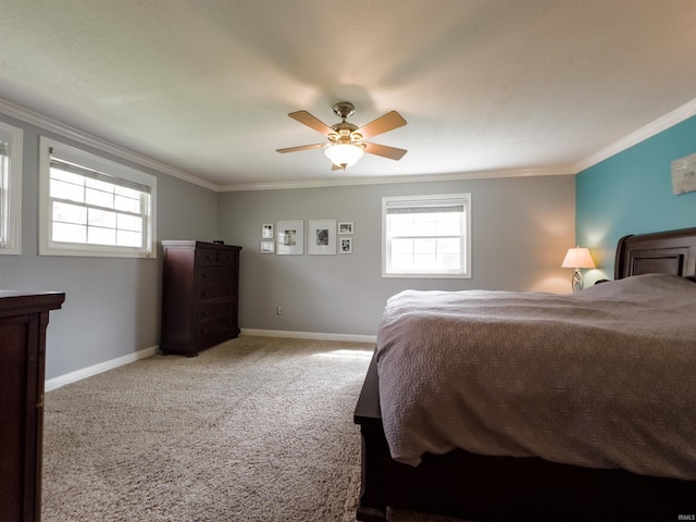 4604 Mayfield Dr, Kokomo, IN 46901 - bedroom with ornamental molding, carpet floors, multiple windows, baseboards, and ceiling fan