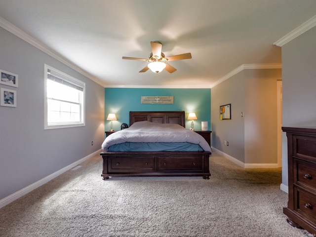 4604 Mayfield Dr, Kokomo, IN 46901 - bedroom featuring crown molding, carpet floors, baseboards, and ceiling fan