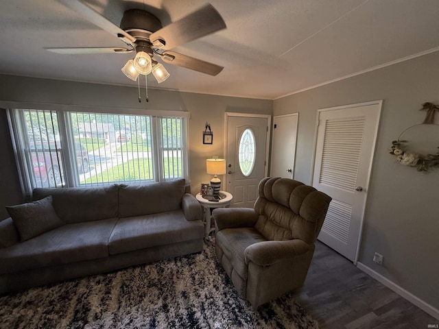 2520 Foxhall Dr, Lafayette, IN 47909 - living area with baseboards, a ceiling fan, and wood finished floors