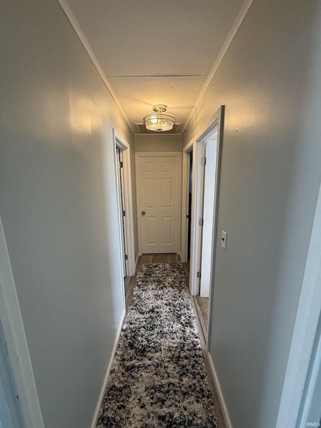 2520 Foxhall Dr, Lafayette, IN 47909 - hallway with crown molding, light wood-style flooring, and baseboards
