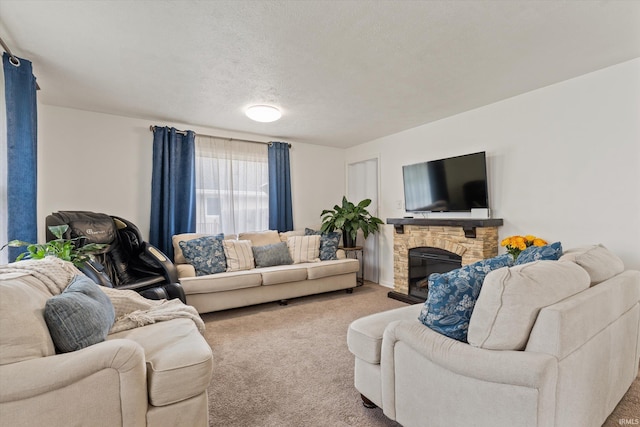 2614 N Main St, Mishawaka, IN 46545 - carpeted living area featuring a fireplace and a textured ceiling