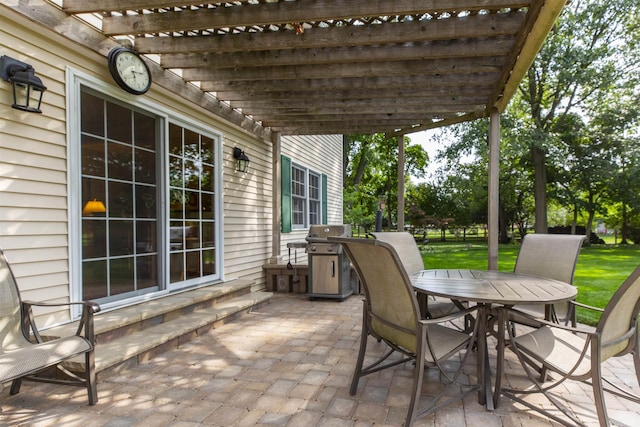 54363 Adrian Ct, Osceola, IN 46561 - view of patio with grilling area, a pergola, outdoor dining area, and entry steps