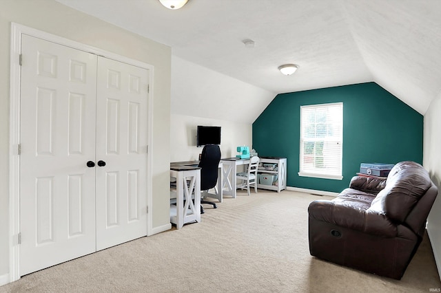 843 S Lantern Ln, Ellettsville, IN 47401 - office area with carpet, lofted ceiling, and baseboards