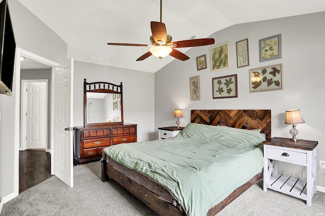 843 S Lantern Ln, Ellettsville, IN 47401 - bedroom with lofted ceiling, carpet, baseboards, and ceiling fan