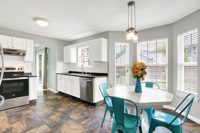 843 S Lantern Ln, Ellettsville, IN 47401 - kitchen with appliances with stainless steel finishes, under cabinet range hood, plenty of natural light, and a sink
