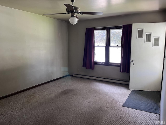 1705 Northview Blvd, Kokomo, IN 46901 - spare room with carpet flooring, a ceiling fan, a baseboard heating unit, and baseboards