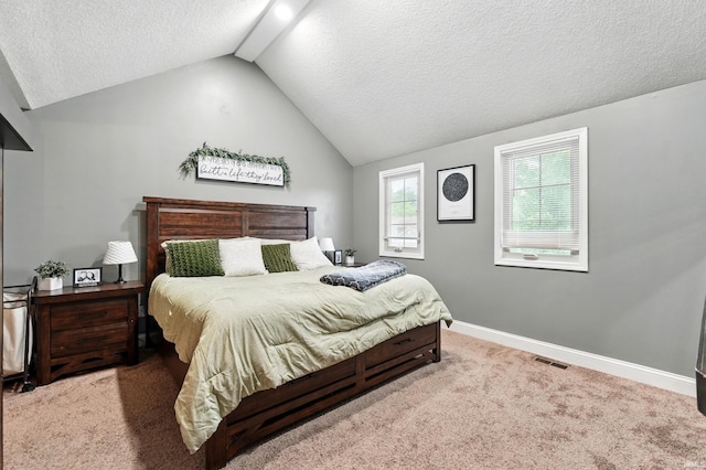 2906 Easton Ridge Pl, Fort Wayne, IN 46818 - bedroom with a textured ceiling, lofted ceiling, carpet floors, and baseboards