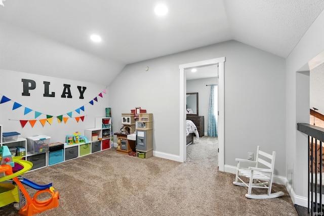 2906 Easton Ridge Pl, Fort Wayne, IN 46818 - playroom featuring vaulted ceiling, carpet, recessed lighting, and baseboards